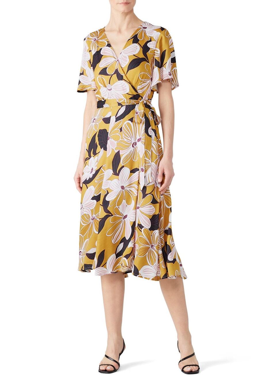 Slate & Willow Mod Daisy Floral Print Flutter Sleeve Wrap Midi Dress Size S